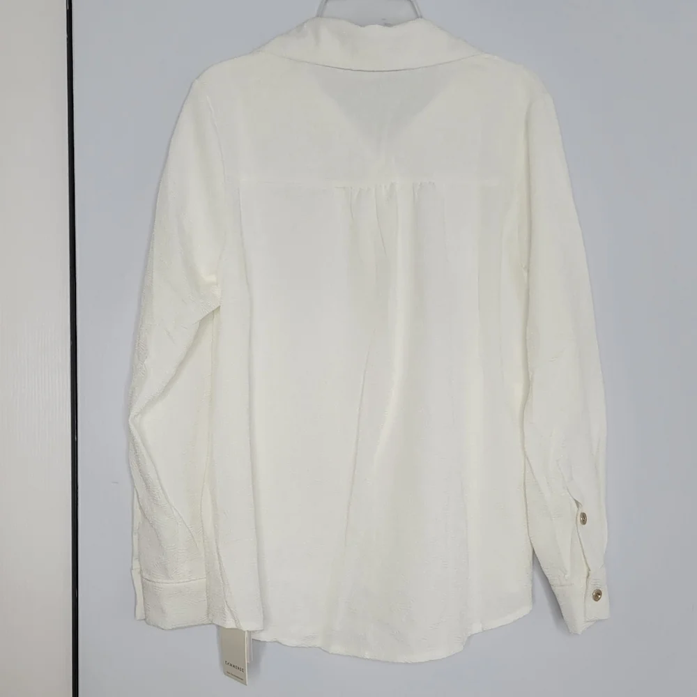 NWT Commense White Abstract Pattern Textured Relaxed Fit Gold Button-Down Shirt - Picture 6 of 8